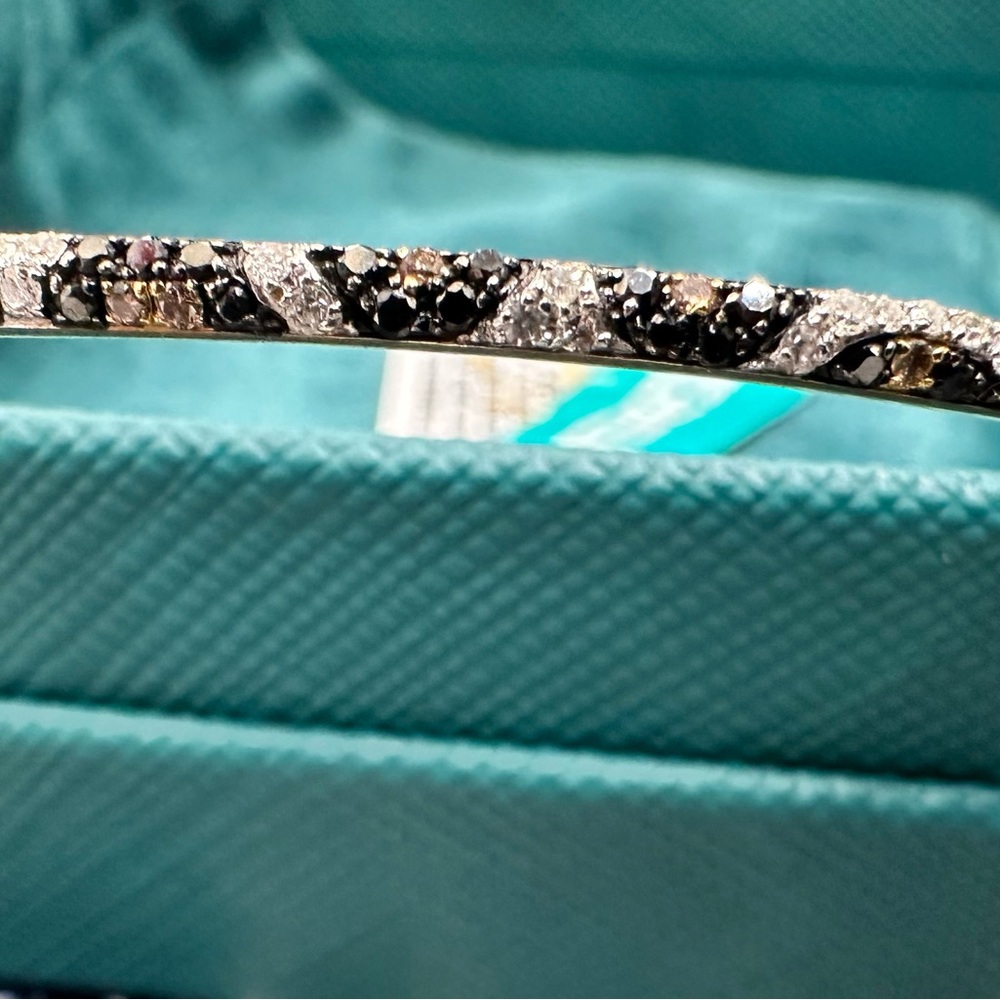Effy 14 Yellow Gold Pave Black, Brown & White Diamond Leopard Bangle Bracelet - Picture 5 of 6